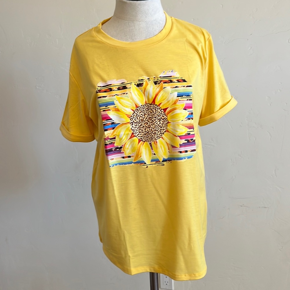 NWOT Serape, Leopard and Sunflowers Graphic Tee
